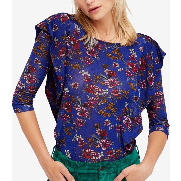 Free People Blue Floral Blouse - Picture 1 of 11